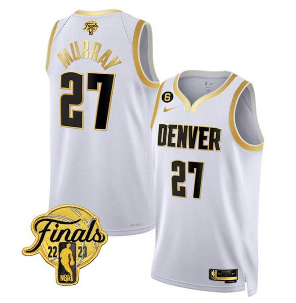 Men's Denver Nuggets Active Player Custom White Gold Edition 2023 Finals Collection With NO.6 Patch Stitched Basketball Jersey Men's Denver Nuggets Active Player Custom White Gold Edition 2023 Finals Collection With NO.6 Patch Stitched Basketball Jersey