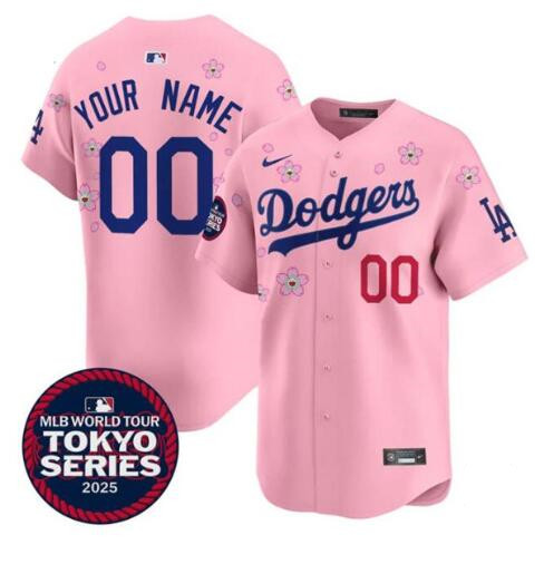 Women's Los Angeles Dodgers Customized Pink 2025 Tokyo Series Limited Stitched Baseball Jersey(Run Small)