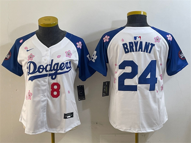 Youth Los Angeles Dodgers Front #8 Back #24 Kobe Bryant White/Royal 2025 Tokyo Series Limited Stitched Baseball Jersey
