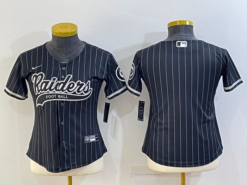 Women's Las Vegas Raiders Black With Patch Cool Base Stitched Baseball Jersey(Run Small) Women's Las Vegas Raiders Black With Patch Cool Base Stitched Baseball Jersey(Run Small)