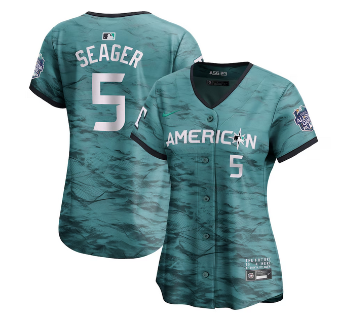 Women's Texas Rangers #5 Corey Seager Teal 2023 All-star Stitched Baseball Jersey(Run Small) Women's Texas Rangers #5 Corey Seager Teal 2023 All-star Stitched Baseball Jersey(Run Small)
