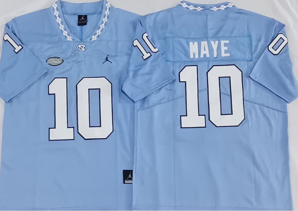 Men's North Carolina Tar Heels #10 Drake Maye Blue Stitched Jersey