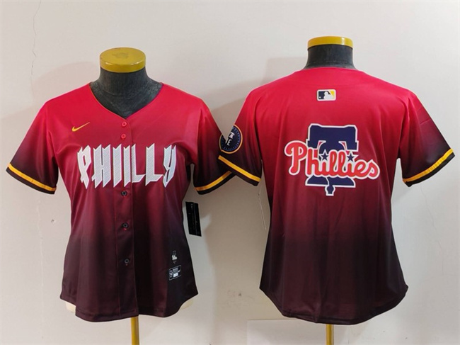Women's Philadelphia Phillies Team Big Logo Red 2024 City Connect Limited Stitched Baseball Jersey Women's Philadelphia Phillies Team Big Logo Red 2024 City Connect Limited Stitched Baseball Jersey
