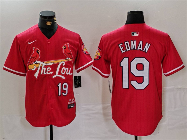 Men's St. Louis Cardinals #19 Tommy Edman Red 2024 City Connect Stitched Baseball Jersey