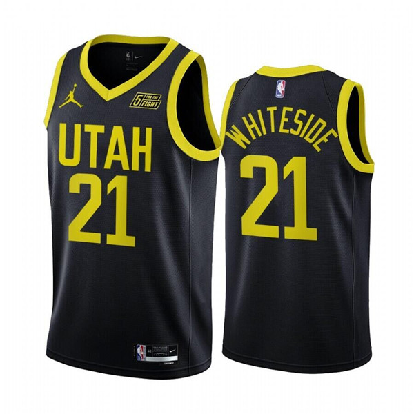 Men's Utah Jazz #21 Hassan Whiteside 2022/23 Black Statement Edition Stitched Basketball Jersey Men's Utah Jazz #21 Hassan Whiteside 2022/23 Black Statement Edition Stitched Basketball Jersey