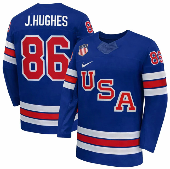 Men's USA #86 Jack Hughes Royal 2025-2026 Stitched Jersey