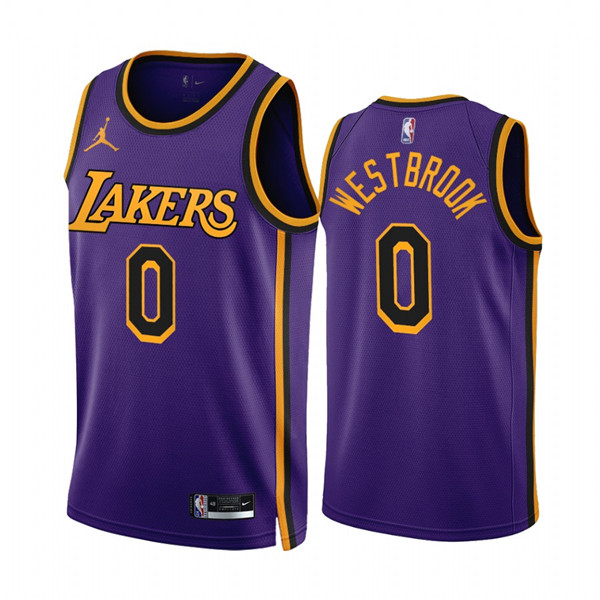 Men's Los Angeles Lakers #0 Russell Westbrook 2022/23 Purple Statement Edition Stitched Basketball Jersey