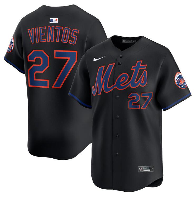 Men's New York Mets #27 Mark Vientos Black Alternate Limited Stitched Baseball Jersey Men's New York Mets #27 Mark Vientos Black Alternate Limited Stitched Baseball Jersey