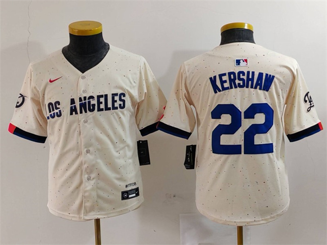 Youth Los Angeles Dodgers #22 Clayton Kershaw Cream Stitched Baseball Jersey