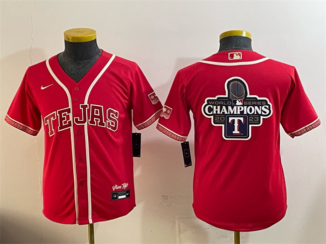 Youth Texas Rangers Team Big Logo Red 2026 City Connect Stadium Stitched Baseball Jersey