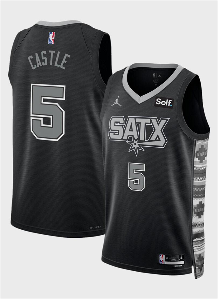 Men's San Antonio Spurs #5 Stephon Castle Black 2024 Draft Statement Edition Stitched Basketball Jersey Men's San Antonio Spurs #5 Stephon Castle Black 2024 Draft Statement Edition Stitched Basketball Jersey