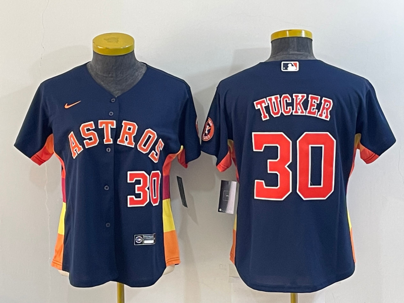 Women's Houston Astros #30 Kyle Tucker Navy With Patch Cool Base Stitched Baseball Jersey(Run Small) Women's Houston Astros #30 Kyle Tucker Navy With Patch Cool Base Stitched Baseball Jersey(Run Small)