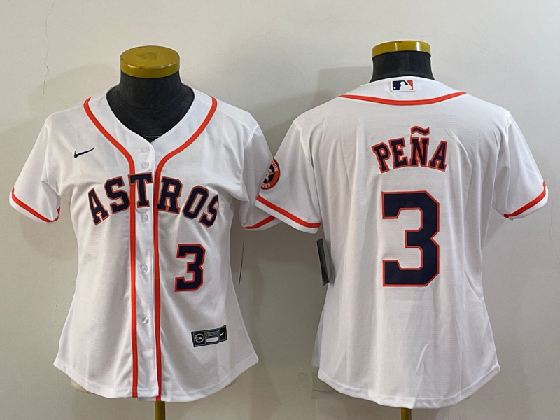 Women's Houston Astros #3 Jeremy Peña White With Patch Cool Base Stitched Baseball Jersey(Run Small) Women's Houston Astros #3 Jeremy Peña White With Patch Cool Base Stitched Baseball Jersey(Run Small)
