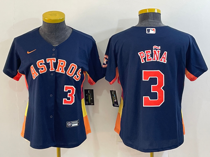 Women's Houston Astros #3 Jeremy Peña Navy With Patch Cool Base Stitched Baseball Jersey(Run Small) Women's Houston Astros #3 Jeremy Peña Navy With Patch Cool Base Stitched Baseball Jersey(Run Small)