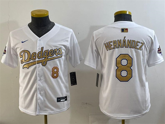 Youth Los Angeles Dodgers #8 Enrique Hernández White 2025 Gold Collection Limited Stitched Baseball Jersey Youth Los Angeles Dodgers #8 Enrique Hernández White 2025 Gold Collection Limited Stitched Baseball Jersey