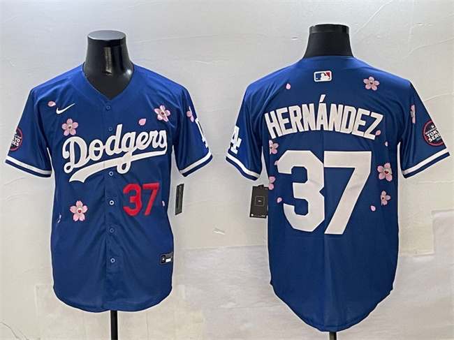 M Men's Los Angeles Dodgers #37 Teoscar Hernández Royal 2025 Tokyo Series Limited Stitched Baseball Jersey