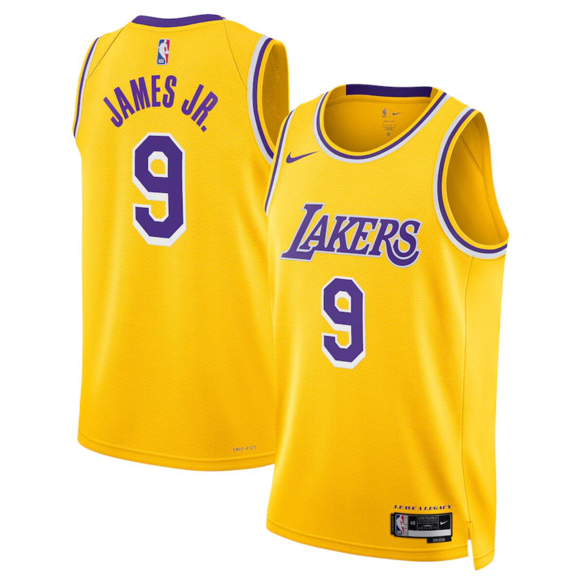 Men's Los Angeles Lakers #9 Bronny James Jr. Yellow 2024 Draft Icon Edition Stitched Basketball Jersey Men's Los Angeles Lakers #9 Bronny James Jr. Yellow 2024 Draft Icon Edition Stitched Basketball Jersey