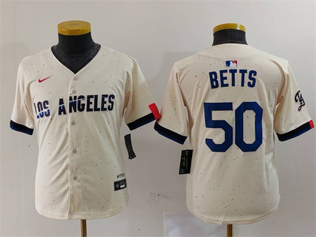 Youth Los Angeles Dodgers #50 Mookie Betts Cream Stitched Baseball Jersey